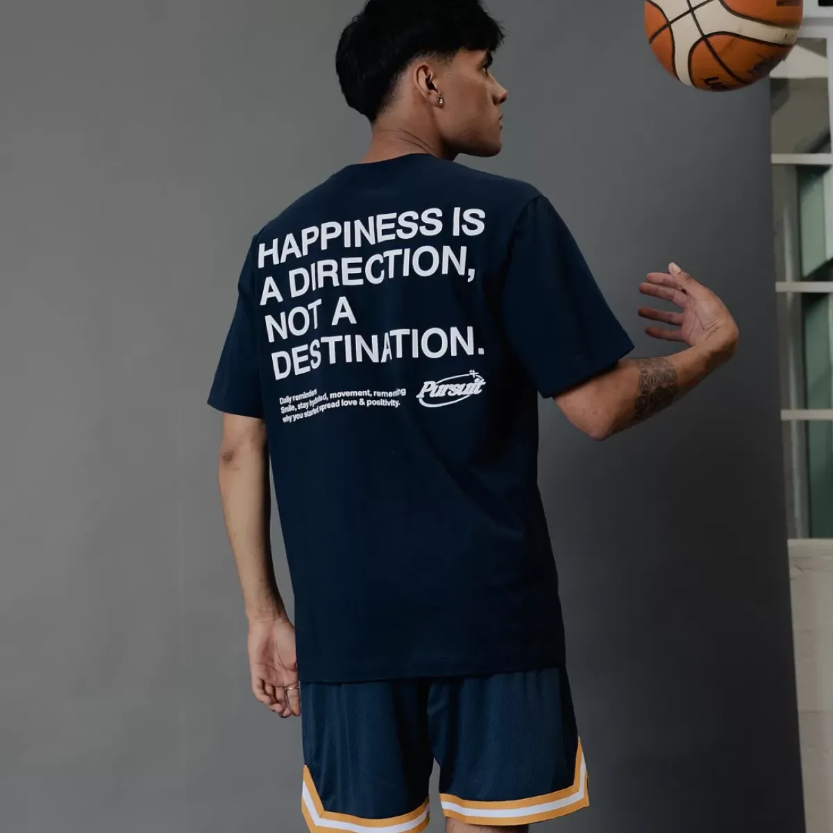 Pursuit of Happiness Tees & Singlets<Classic Track Pursuit Tee Navy Quote