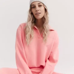Taylor Sport Hoodies & Crews<Collared Crew In Rose Pink