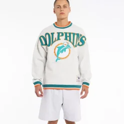 MITCHELL AND NESS Hoodies & Crews<Miami Dolphins Satin Fill Crewneck Unisex