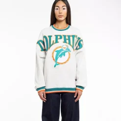 MITCHELL AND NESS Hoodies & Crews<Miami Dolphins Satin Fill Crewneck Unisex