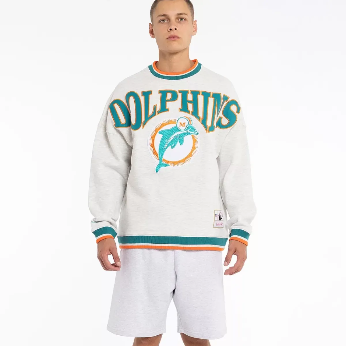 MITCHELL AND NESS Hoodies & Crews<Miami Dolphins Satin Fill Crewneck Unisex