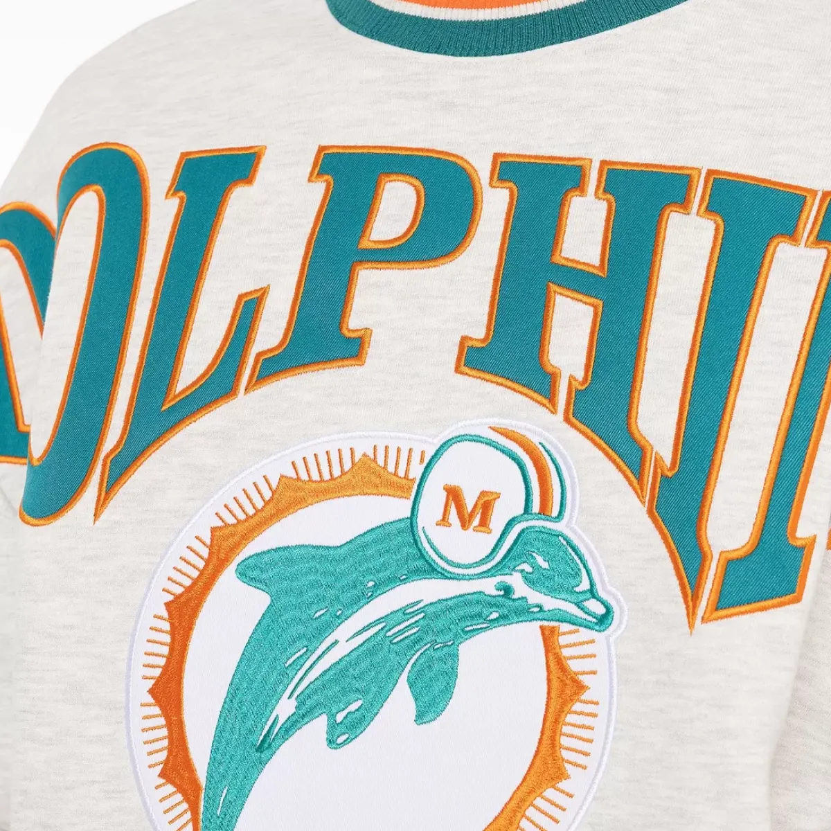 MITCHELL AND NESS Hoodies & Crews<Miami Dolphins Satin Fill Crewneck Unisex