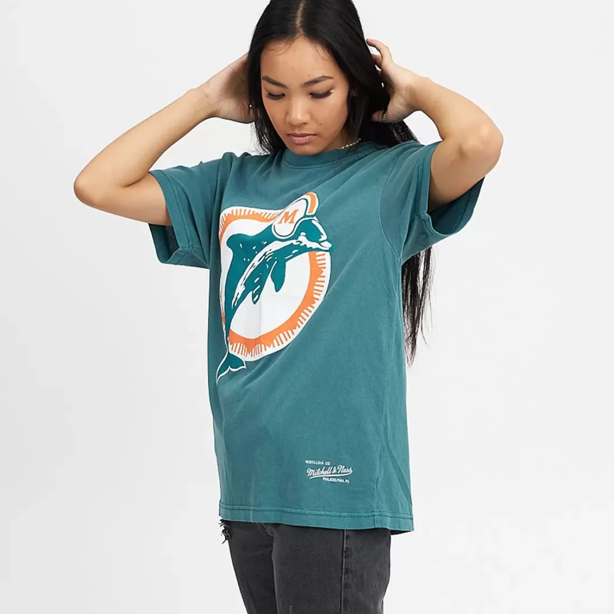 MITCHELL AND NESS Tees & Tanks<Miami Dolphins Vintage Classic Big Logo Tee Unisex