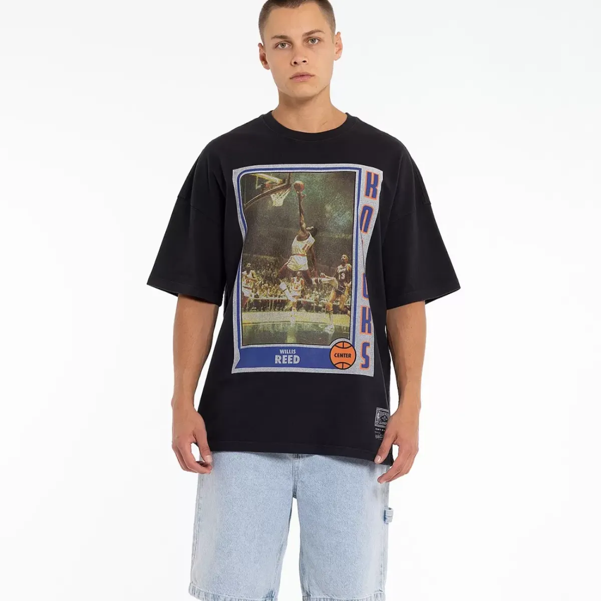 MITCHELL AND NESS Tees & Singlets<New York Knicks Trading Card Tee Unisex