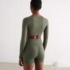 Aim Tees & Tanks<Olive Motion Seamless Cropped Long Sleeve Top