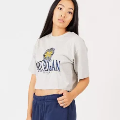 NCAA Tees & Tanks<University Of Michigan Crop Stack Logo Tee