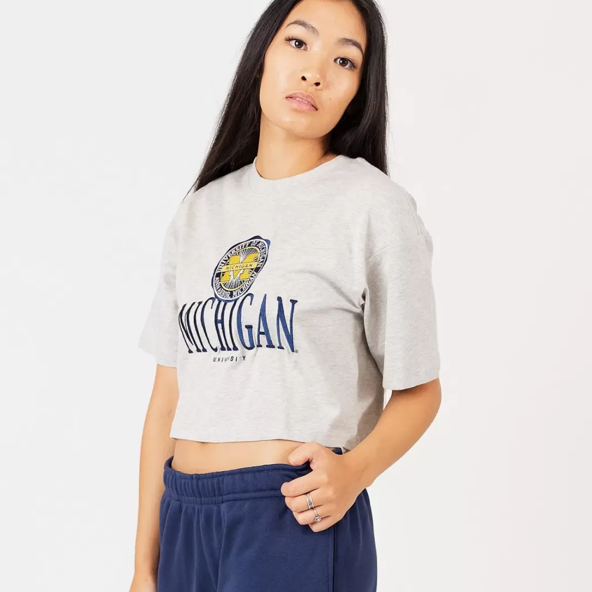 NCAA Tees & Tanks<University Of Michigan Crop Stack Logo Tee