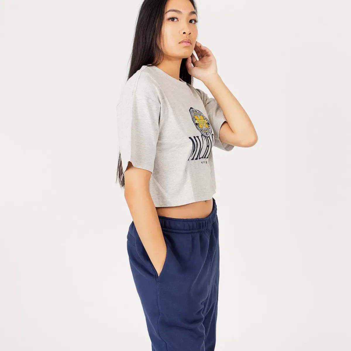 NCAA Tees & Tanks<University Of Michigan Crop Stack Logo Tee