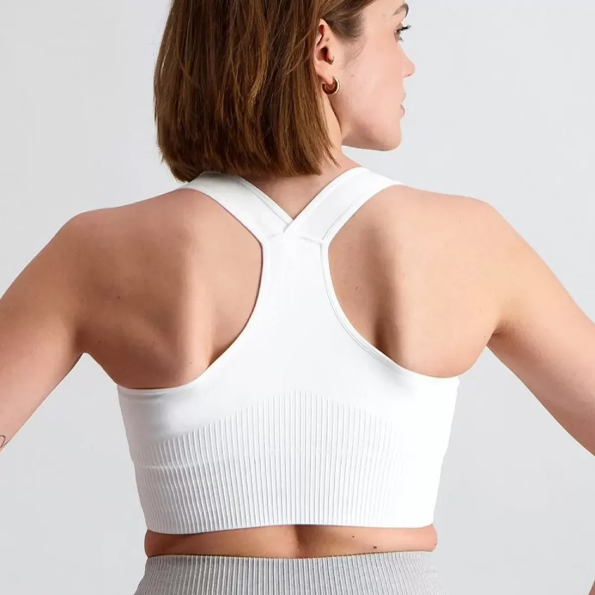 Aim Sports Bras<White High Support Ribbed Bra