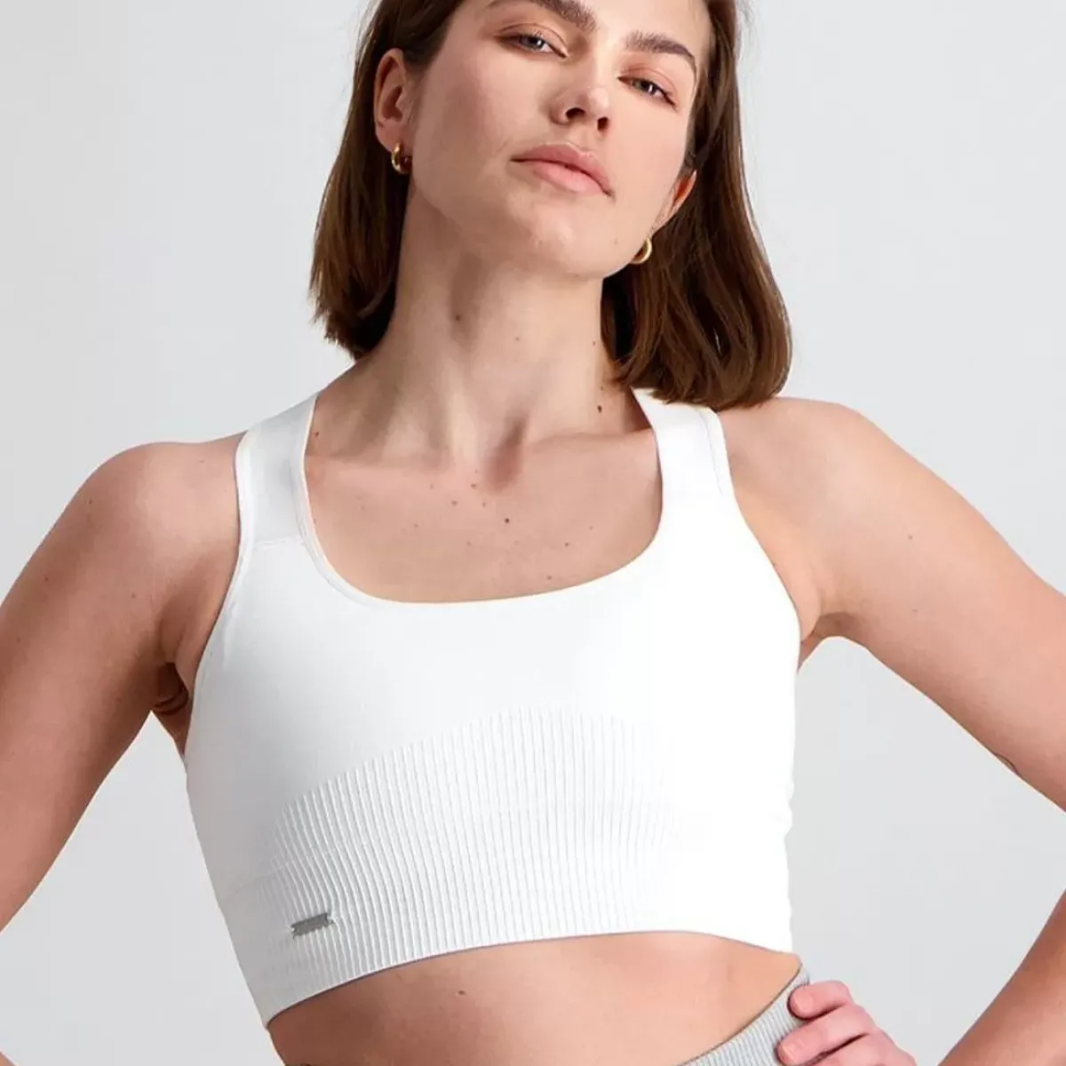 Aim Sports Bras<White High Support Ribbed Bra